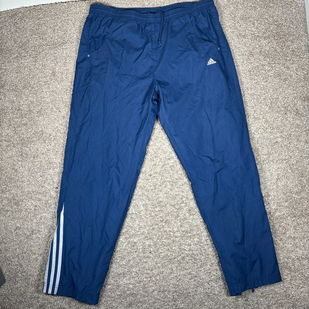 Vintage Adidas Mens Navy Blue Lined Track Pants Athletic Zip Bottoms Size L